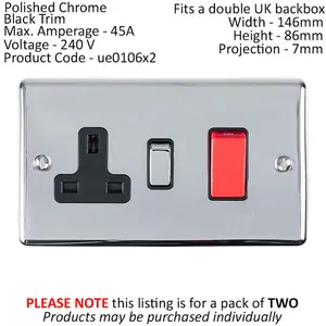 2 PACK 45A DP Oven Switch & Single 13A Switched Power Socket CHROME & White