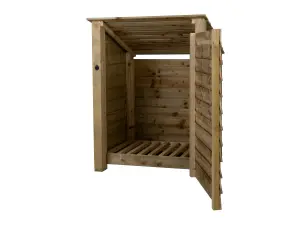 Wooden log store (roof sloping back) with door W-99cm, H-126cm, D-88cm - natural (light green) finish