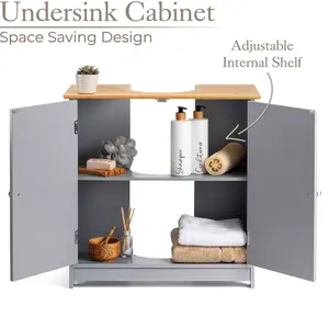 Bathroom Under Sink Cabinet Grey Bamboo Wooden Storage Cupboard Unit Christow