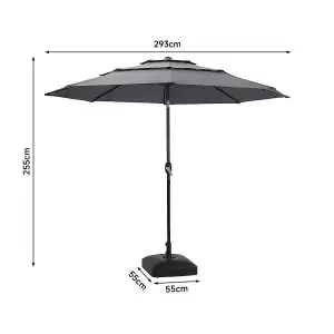 3-Tier 3M Parasol Garden Patio Umbrella with Push Button Tilting and Crank Sun Shade No Base