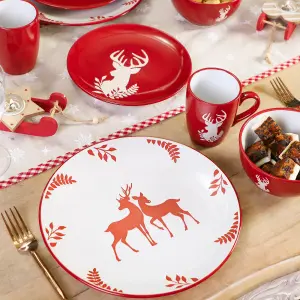 Set of 4 Red Stag Design Christmas Dinnerware Side Plates