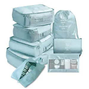 Blue 8 Piece Portable Travel Luggage Set