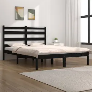 Berkfield Bed Frame Black Solid Wood Pine 140x200 cm