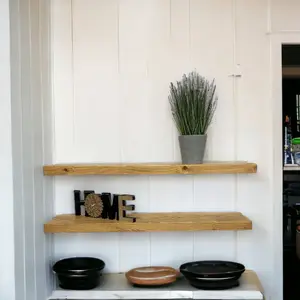 2 Floating Shelves Rustic Handmade Wall Shelving with Brackets for Kitchen Deco (Rustic Pine, 120cm (1.2m)