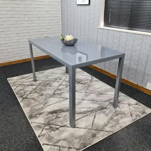 Dining Table Grey Glass Kitchen Place for 4 Seats, Dining Table Only (Grey H 75 x L 120 x W 70 cm)