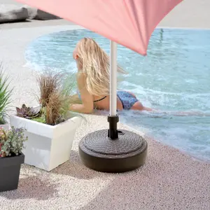 URBNLIVING Height 13cm 10L Round Brown Colour Plastic Umbrella Parasol Base Stand Garden Sunshade Holder