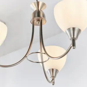 Anson Lighting Royal 3lt Pendant light finished in Satin chrome plate and matt opal glass