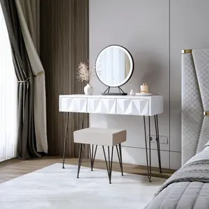 Claudia Dressing Table & Stool White/Black Leg with Belle Black LED Mirror