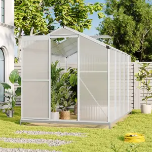 Polycarbonate Greenhouse Aluminium Frame Walk In Garden Green House with Base Foundation Silver 10x6 ft