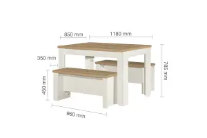 Birlea Highgate Dining Table & Bench Set Cream & Oak