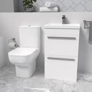 Nes Home White 500mm 2 Drawers Basin Vanity and Close Coupled Toilet