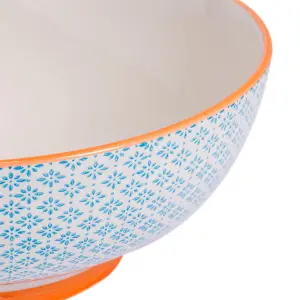 Nicola Spring - Hand-Printed Fruit Bowls - 31.5cm - Blue - Pack of 2