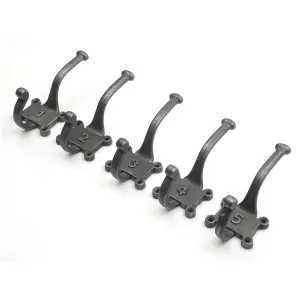 Oakcrafts - Antique Cast Iron Two Part Numbered 1-5 Coat Hooks 125mm - Pack of 5