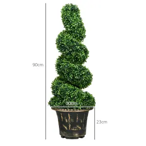 HOMCOM Set of 2 Potted Artificial Plants, Topiary Spiral Boxwood Trees, 90cm