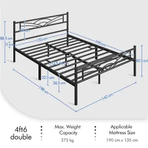 Yaheetech Black 4ft6 Double Metal Bed Frame with Cloud-inspired Design Headboard