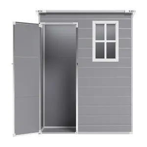 5 x 3 ft Pent Plastic Shed Garden Storage Shed with Floor and Window,Grey