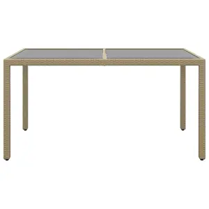 Berkfield Garden Table 150x90x75 cm Tempered Glass and Poly Rattan Beige