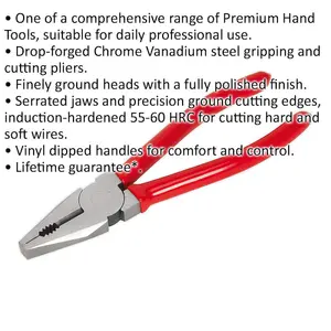 175mm Combination Pliers - Drop Forged Steel - 30mm Jaw Capacity - Serrated Jaws