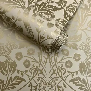 Holden Neutral Metallic Shimmer Mirror Floral Woodland Animals Damask Wallpaper