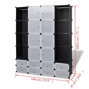 Modular Cabinet with Compartment Storage Cabinet Clothes Organizer Black/White