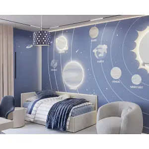 White Stars Children's/Kids Blue Cotton Fabric Bedroom Lamp or Pendant Shade