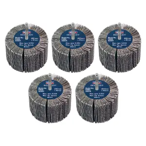 Sealey Abrasive Flap Wheel 80 x 40mm 60Grit 6mm Shaft 5 Pieces FW8040605