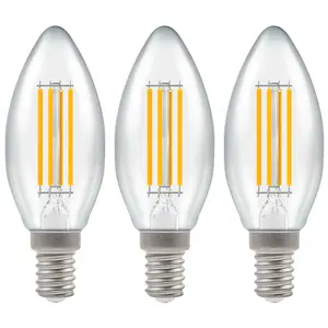 Crompton Lamps LED Candle 6.5W E14 Filament Warm White Clear (60W Eqv) (3 Pack)