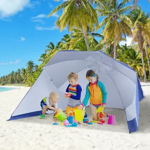 Outsunny Beach Umbrella Sun Shelter 2 in 1 UV Protection Steel Blue