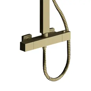 Nes Home Square Twin Head Exposed Valve Thermostatic Shower Mixer Set Brushed Gold