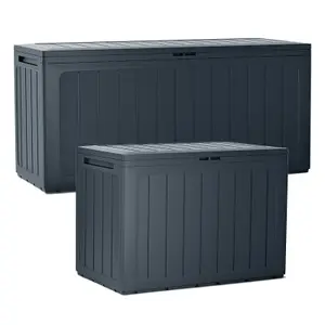 URBNLIVING 190L Large Anthracite Colour Outdoor Storage Box Garden Patio Plastic Chest Lid Container Multibox