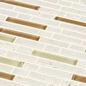 Cagliari Beige & brown Gloss Stone effect Glass & natural stone Mosaic tile, (L)300mm (W)300mm