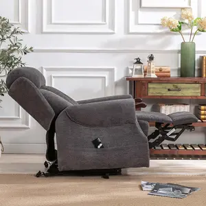 Rise Recliner Chair With Single Motor, Remote Control And Pocket Storage In Charcoal Fabric