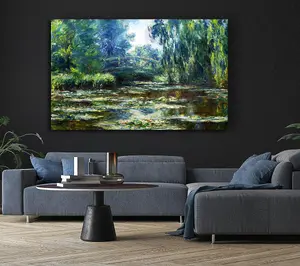 Monet Water Lillies In Monets Garden Canvas Print Wall Art - Medium 20 x 32 Inches