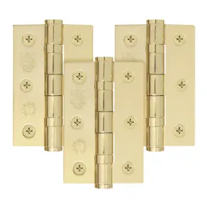 AFIT Polished Brass Door Hinges - 3 Inch / 76mm  Internal Fire Door Hinges - 1.5 Pairs