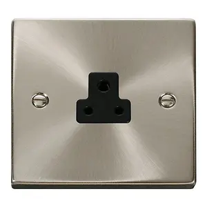 Satin / Brushed Chrome 1 Gang 2A Round Pin Socket - Black Trim - SE Home