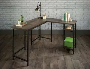 Industrial Style L-Shaped Desk Smoked Oak