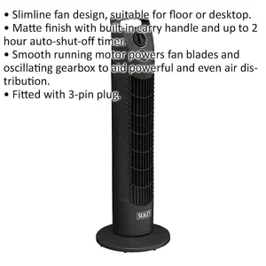 Powerful 30 Inch Oscillating Tower Fan with 3 Speed Settings and Timer