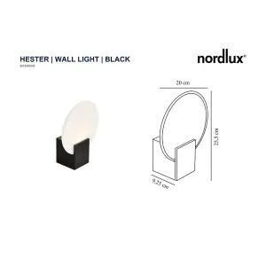 Nordlux Hester Indoor Ensuite Shower Bathroom Plastic Wall Light in Black (Diam) 9.3cm