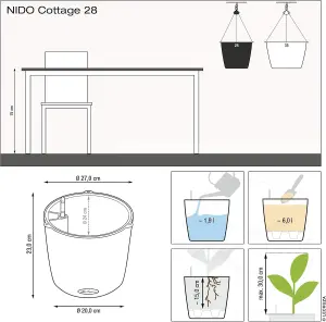 LECHUZA NIDO Cottage 28 Mocha Self-watering Hanging Planter with Substrate and Water Level Indicator D27 H23 cm, 13L