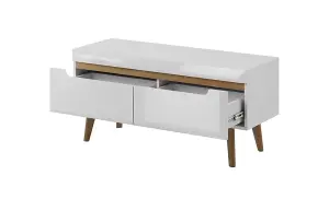 Elegant Nordi TV Cabinet H500mm W1070mm D400mm in White Gloss and Oak Riviera - Stylish Entertainment Storage