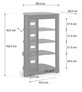 Centurion Supports Zinnia 5-Shelf Black Glass with Gloss Black Fascia Flat Screen TV/Hi-Fi/AV Rack Glass Stand