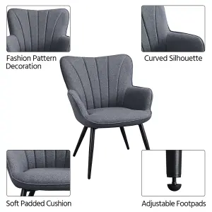 Yaheetech Grey Modern Pleated Curved Back Fabric Accent Chair Upholstered Armchair