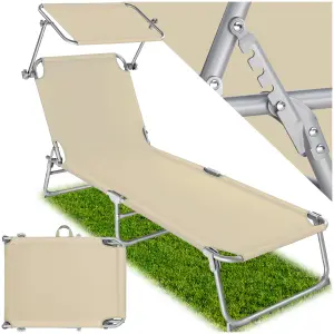 Sun Lounger - foldable, adjustable sunshade and 4-step backrest - beige