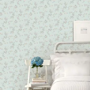 Galerie Abby Rose 4 Turquoise Grey Chic Rose Smooth Wallpaper