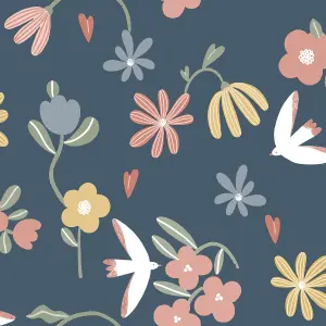 GoodHome Blitz Navy & Multicolour Flowers Textured Wallpaper