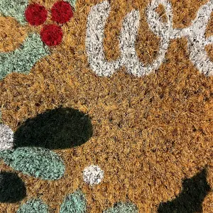 Christmas Multicolour Holly Border Door mat, 57cm x 40cm