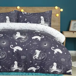 Smart Living Luxury Super Soft Reversible Celestial Cats Duvet Cover with Pillowcase