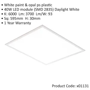 Square Backlit LED Ceiling Panel Light - 595 x 595mm - 40W Daylight White LED