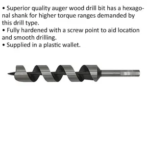 30mm x 235mm Premium Hardened Auger Wood Drill Bit with Hex Shank for Timber Projects