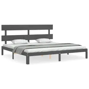 Berkfield Bed Frame with Headboard Grey 200x200 cm Solid Wood